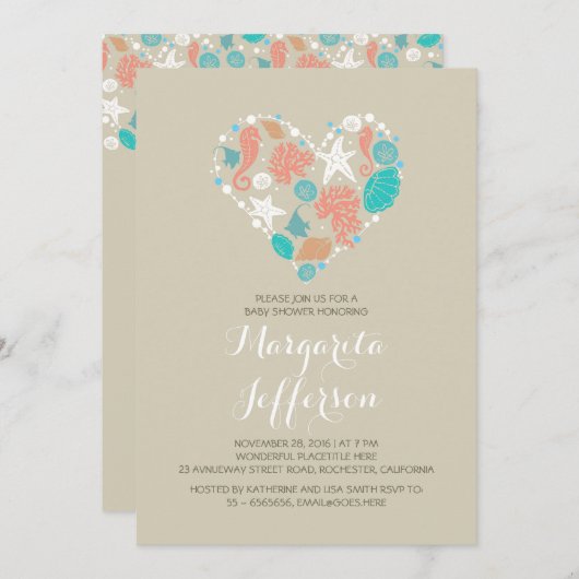 Beach Heart Nautische Kust Baby shower Kaart (Voorkant / Achterkant)