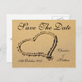 Beach Heart - Sand Save The Date Aankondigingskaart (Voorkant / Achterkant)