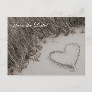 Beach Heart Sepia Bewaar de datum Aankondigingskaart