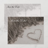 Beach Heart Sepia Bewaar de datum Aankondigingskaart (Voorkant / Achterkant)