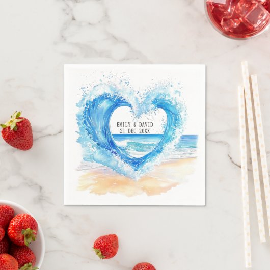 Beach Heart Shape Wave Trouwpapier Servet (Insitu)