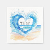 Beach Heart Shape Wave Trouwpapier Servet (Voorkant)