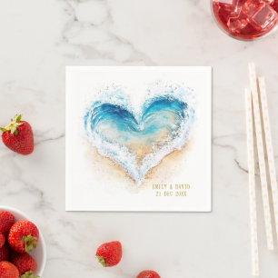 Beach Heart Shape Wave Trouwpapier Servet