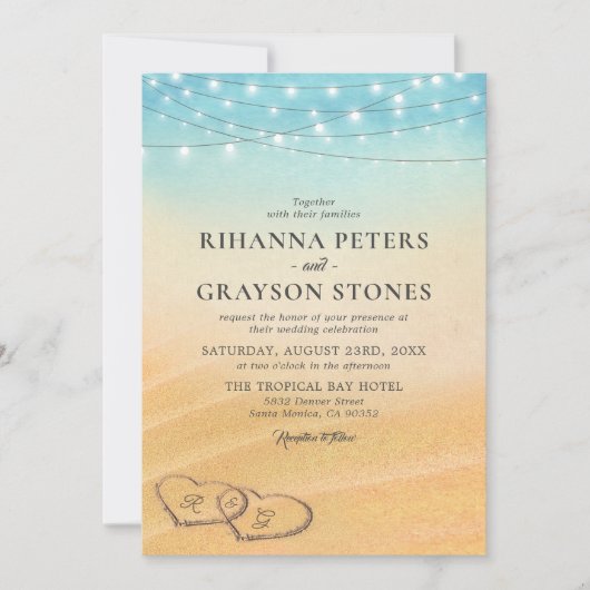 Beach Heart Shore Wedding Kaart (Voorkant)