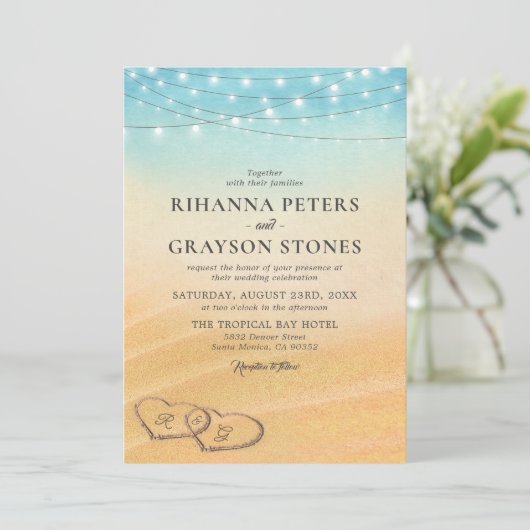 Beach Heart Shore Wedding Kaart (Staand voorkant)