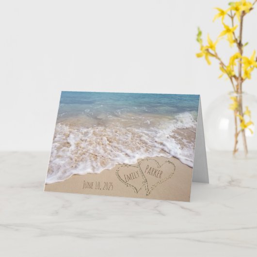 Beach Hearts bruiloft Kaart (Gele Bloem)