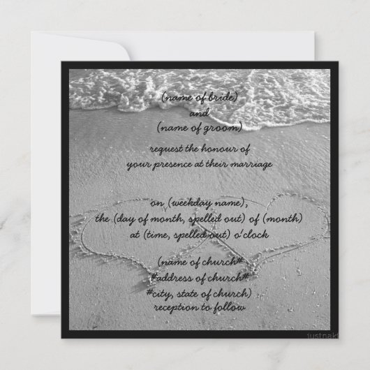 Beach Hearts Bw Uitnodiging (Voorkant)