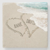 Beach Hearts on Sand with Names Stenen Onderzetter (Voorkant)