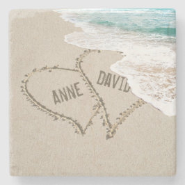 Beach Hearts on Sand with Names Stenen Onderzetter