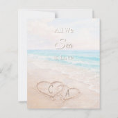 Beach hearts sand initials wedding invitation (Achterkant)