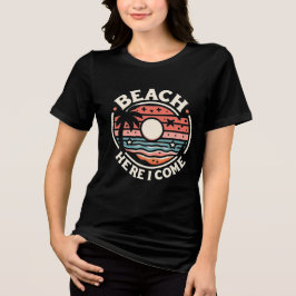 Beach Here I Come Retro Sunset Tri-Blend Shirt