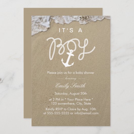 Beach Het is een Baby shower. Kaart (Voorkant / Achterkant)