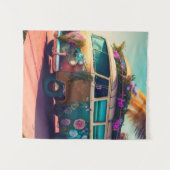 Beach, Hippie Van, Trippy Flowers, Boho, Colorful Wandkleed (Voorkant (horizontaal))