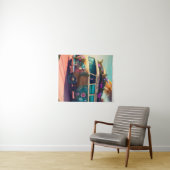 Beach, Hippie Van, Trippy Flowers, Boho, Colorful Wandkleed (In Situ (horizontaal))