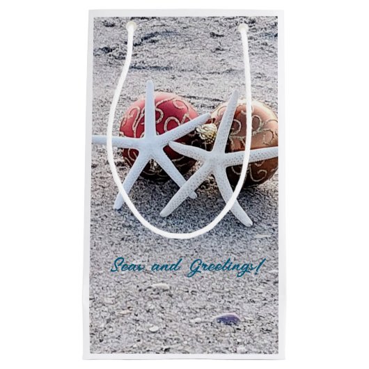 Beach Holiday Custom Gift Bag - klein, glanzend Klein Cadeauzakje (Voorkant)