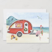 Beach Holiday RV Camper Camping Flamingo Feestdagenkaart (Voorkant)