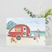 Beach Holiday RV Camper Camping Flamingo Feestdagenkaart (Staand voorkant)