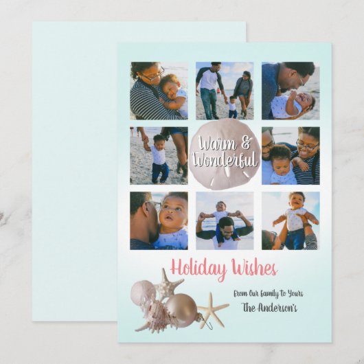 Beach Holiday Seashells Block Lijst Feestdagenkaart (Voorkant / Achterkant)