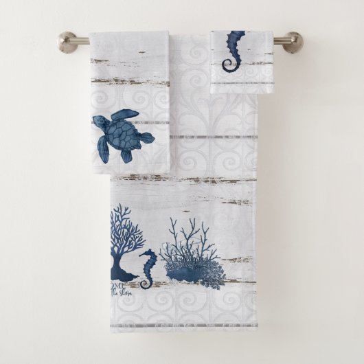 Beach Home Waterverf Wooden Seahorse Turtle Coral Bad Handdoek (Insitu)