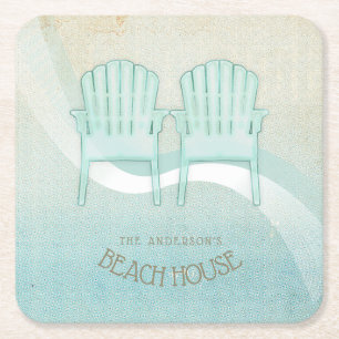 Beach House Adirondack Chairs Aqua Blue ID623 Kartonnen Onderzetters