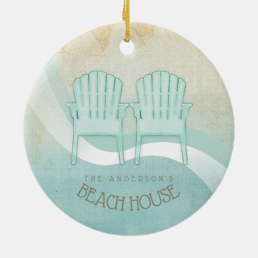Beach House Adirondack Chairs Aqua Blue ID623 Keramisch Ornament (Achterkant)