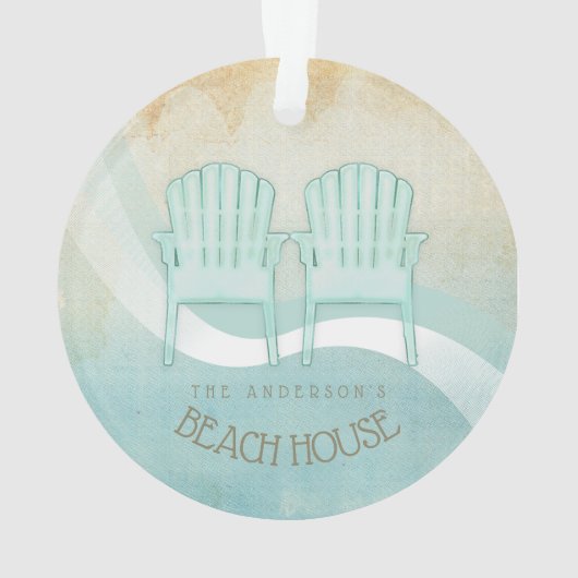 Beach House Adirondack Chairs Aqua Blue ID623 Ornament (achterkant)