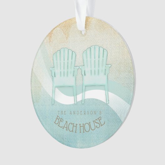 Beach House Adirondack Chairs Aqua Blue ID623 Ornament (voorkant)