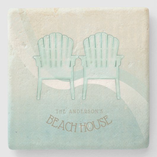 Beach House Adirondack Chairs Aqua Blue ID623 Stenen Onderzetter (Voorkant)