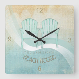 Beach House Adirondack Chairs Aqua Blue ID623 Vierkante Klok