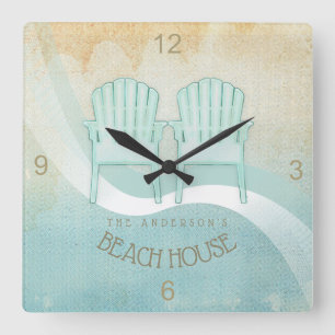 Beach House Adirondack Chairs Aqua Blue ID623 Vierkante Klok
