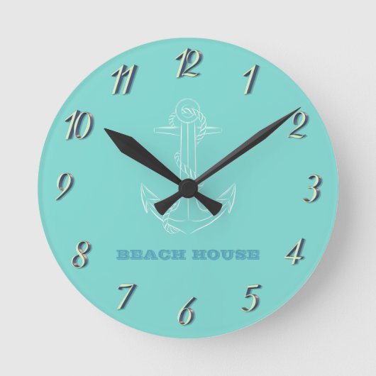 Beach House, Anchor, Mint Green Ronde Klok (Voorkant)