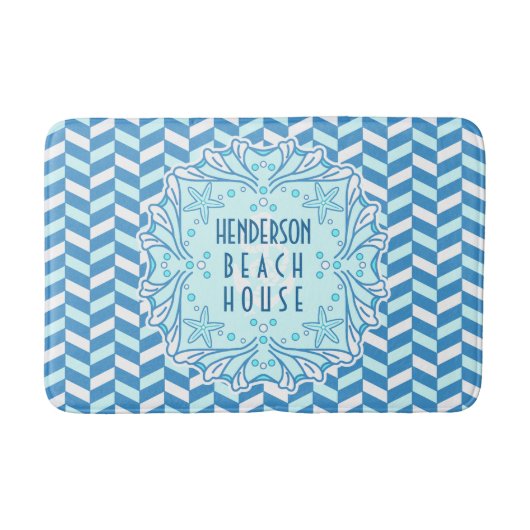 Beach House Art Deco Shell en Herringbone Custom Badmat (Voorkant)