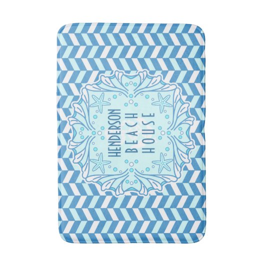 Beach House Art Deco Shell en Herringbone Custom Badmat (Voorkant Verticaal)