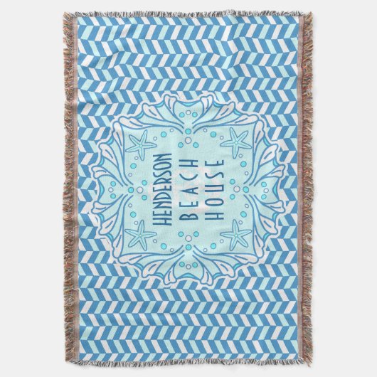 Beach House Art Deco Shell en Herringbone Custom Deken (Voorkant Verticaal)
