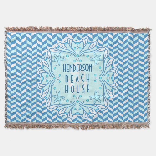 Beach House Art Deco Shell en Herringbone Custom Deken (Voorkant)