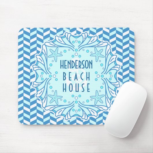 Beach House Art Deco Shell en Herringbone Custom Muismat (Met muis)
