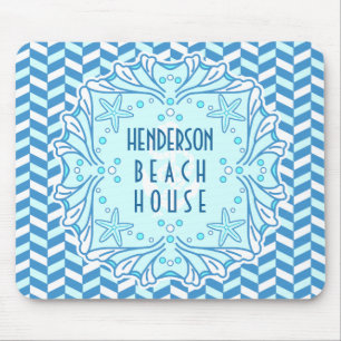 Beach House Art Deco Shell en Herringbone Custom Muismat