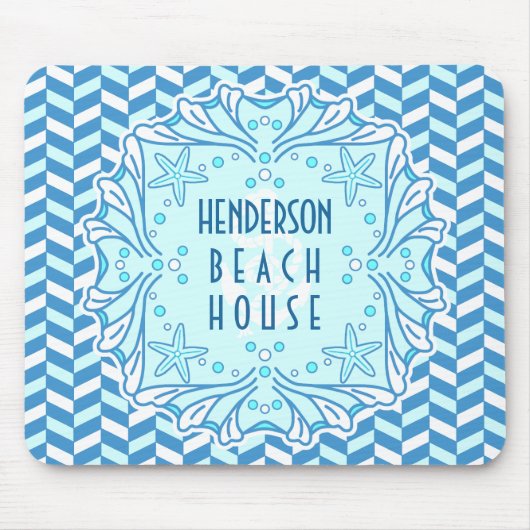 Beach House Art Deco Shell en Herringbone Custom Muismat (Voorkant)