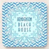 Beach House Art Deco Shell en Herringbone Custom Onderzetter (Voorkant)