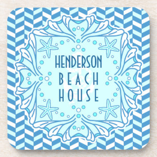 Beach House Art Deco Shell en Herringbone Custom Onderzetter