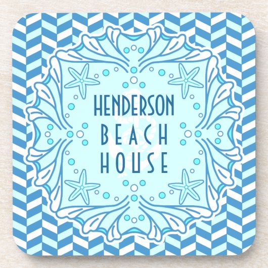 Beach House Art Deco Shell en Herringbone Custom Onderzetter (Voorkant)
