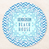 Beach House Art Deco Shell en Herringbone Custom Ronde Kartonnen Onderzetter (Voorkant)