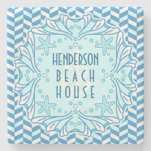 Beach House Art Deco Shell en Herringbone Custom Stenen Onderzetter