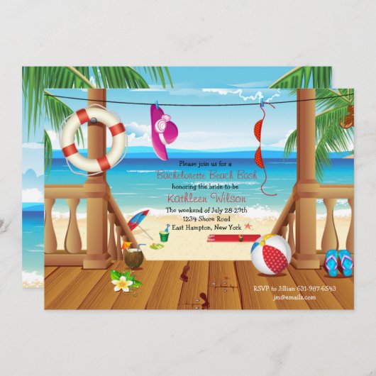 Beach House Bachelorette Party uitnodiging (Voorkant / Achterkant)