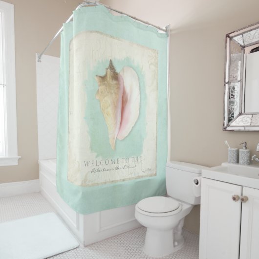 Beach House Bathroom - Aangepaste welkomstknop Douchegordijn (In situ)