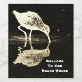 Beach House Bird Reflection Black en White Moderne Wijn Etiket (Enkel label)