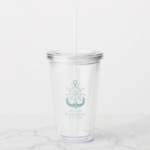 Beach House Blauwgroen familienaam Anchor Acryl Drinkbeker