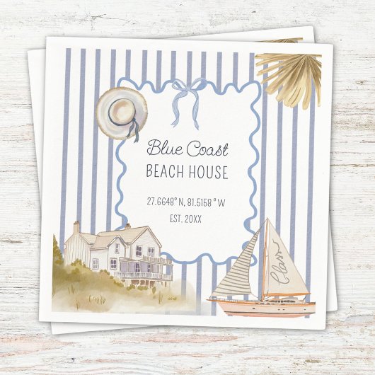 Beach House Blue Coastal Chic Blue Stripes Servet