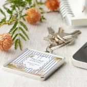 Beach House Blue Coastal Chic Blue Stripes Sleutelhanger (Zijkant)