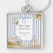 Beach House Blue Coastal Chic Blue Stripes Sleutelhanger (Voorkant)